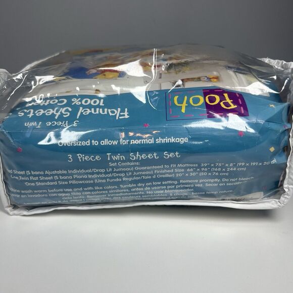 Winnie the Pooh & Piglet Flannel TWIN Size Fitted Flat Sheet Set Bedding 1990s - Picture 4 of 6